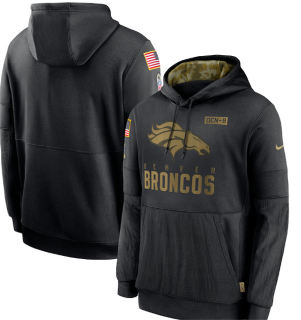 Men's Denver Broncos 2020 Black Salute to Service Sideline Performance Pullover NFL Hoodie